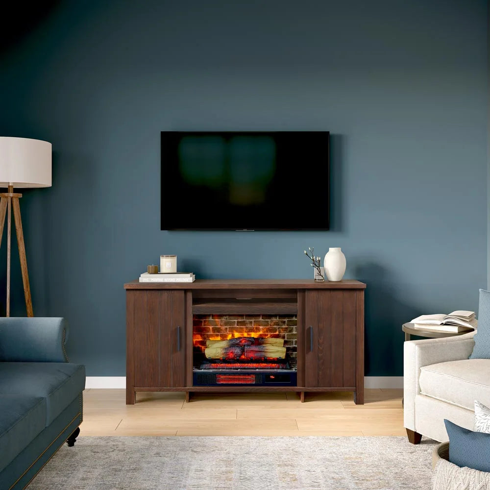 59.5"W Rustic TV Stand with 26" Fireplace Insert P7651