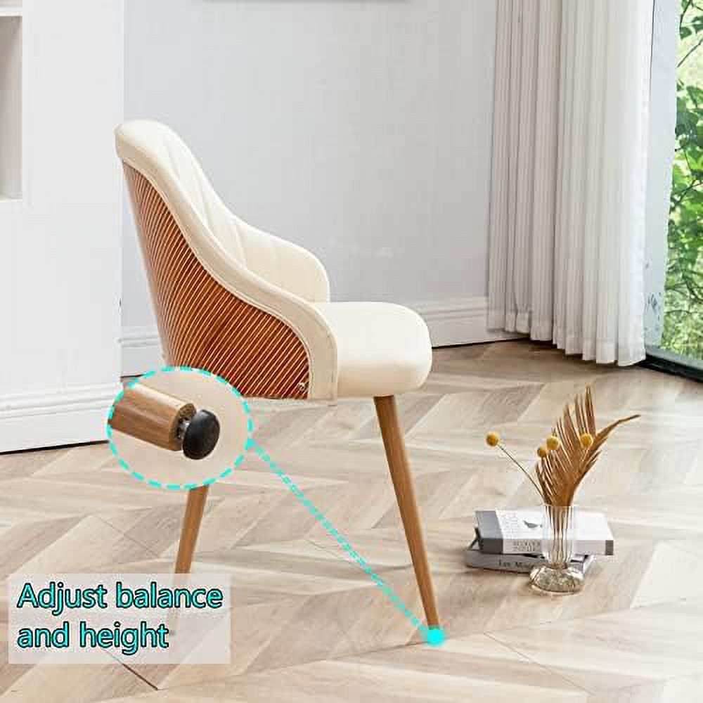Beige Leather Upholstered Accent Arm Desk Chairs Set of 2 with Metal Legs and Bamboo Back X357837