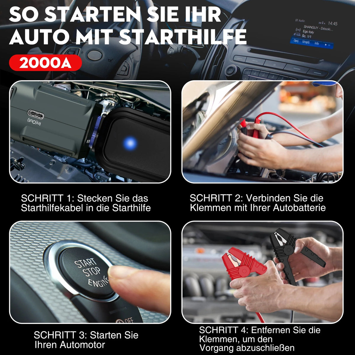 2000A Peak 18000mAh 12V Car Jump Starter with LED Light G800134