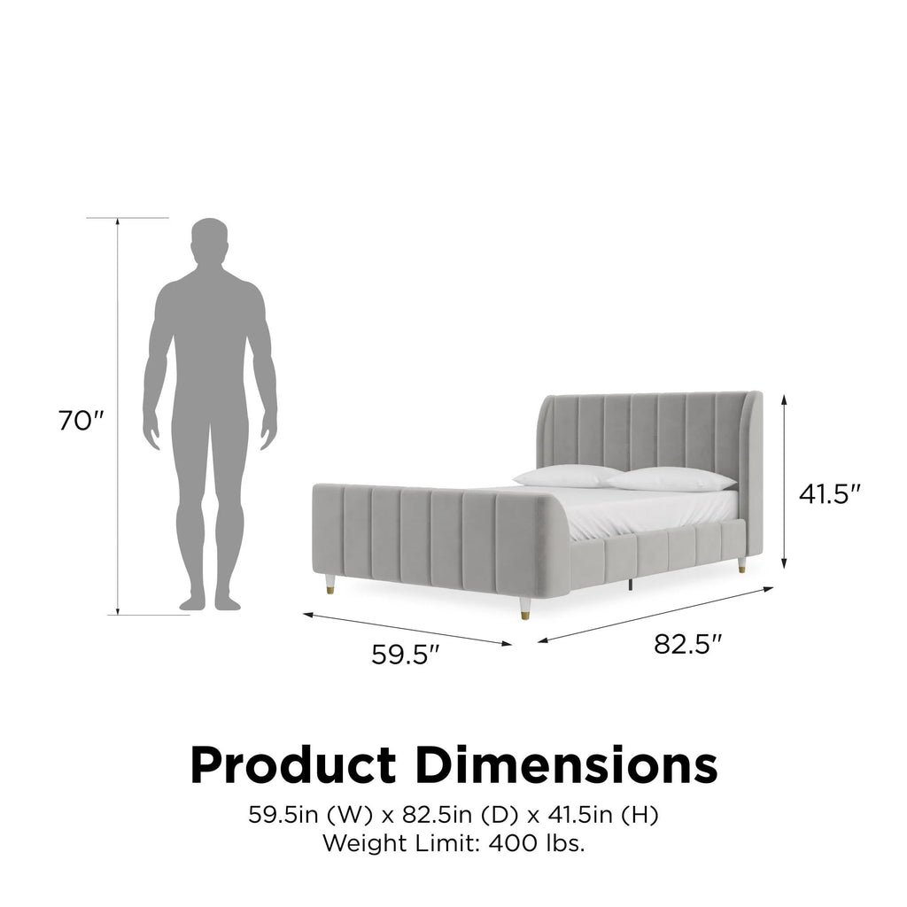 Gray Velvet Full Upholstered Bed F112
