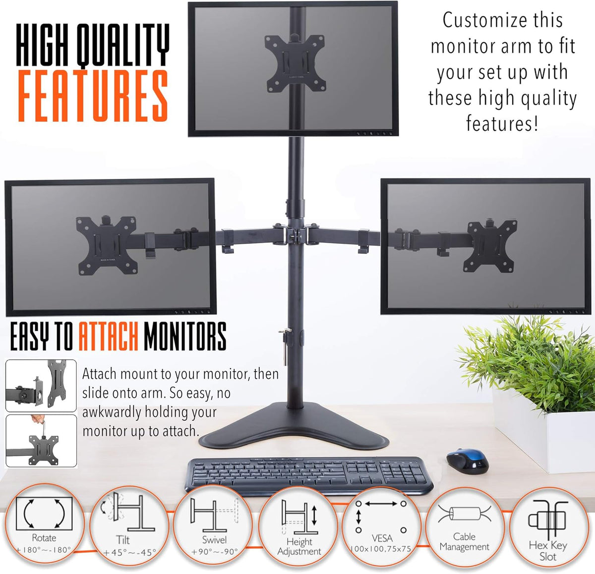 Freestanding Triple Monitor Mount Desk Stand with VESA Mounts V532
