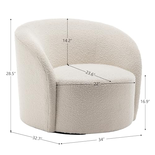 Cream Boucle Swivel Barrel Chair with Round Ottoman Set X614467