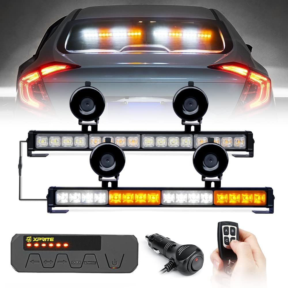 White/Amber LED Emergency Traffic Advisor Strobe Dual Light Bar with Wireless Remote & Control Box, Pack of 2 B4603