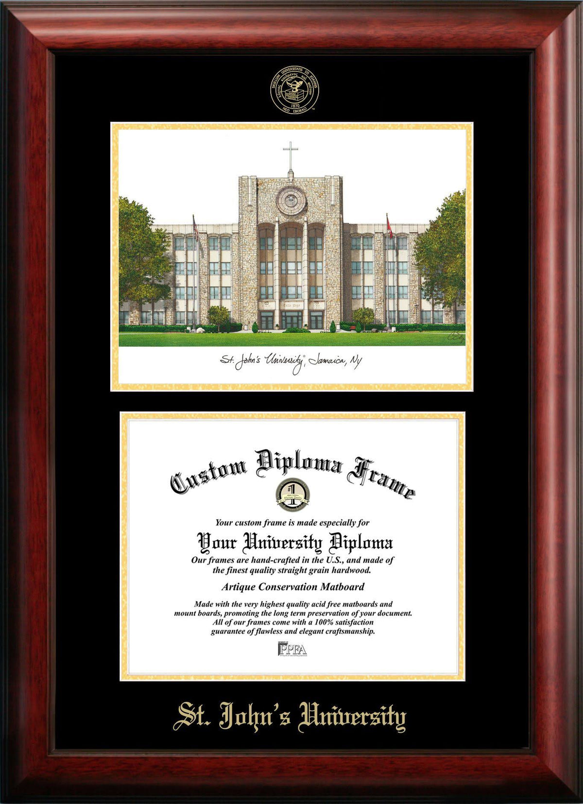 Gold Embossed Diploma Frame with Campus Images Lithograph K405