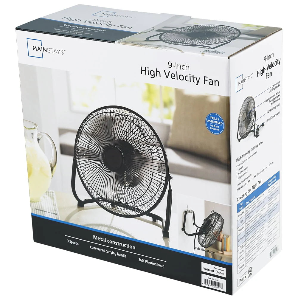 9 in 3 Speed High Velocity Steel Floor Fan G1537