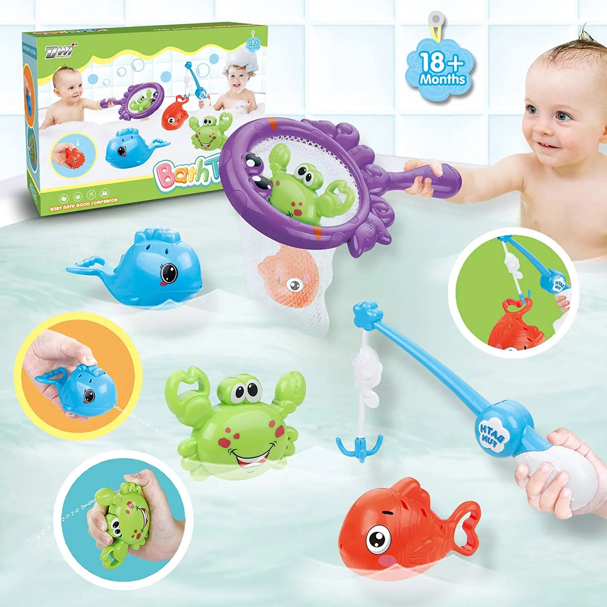 Mold Free Fishing Games Swimming Whales Water Table Pool Bath Toy for Toddlers N807619