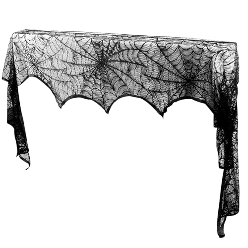 Black Spider Web Lace Mantel Scarf 2 Pack D187233