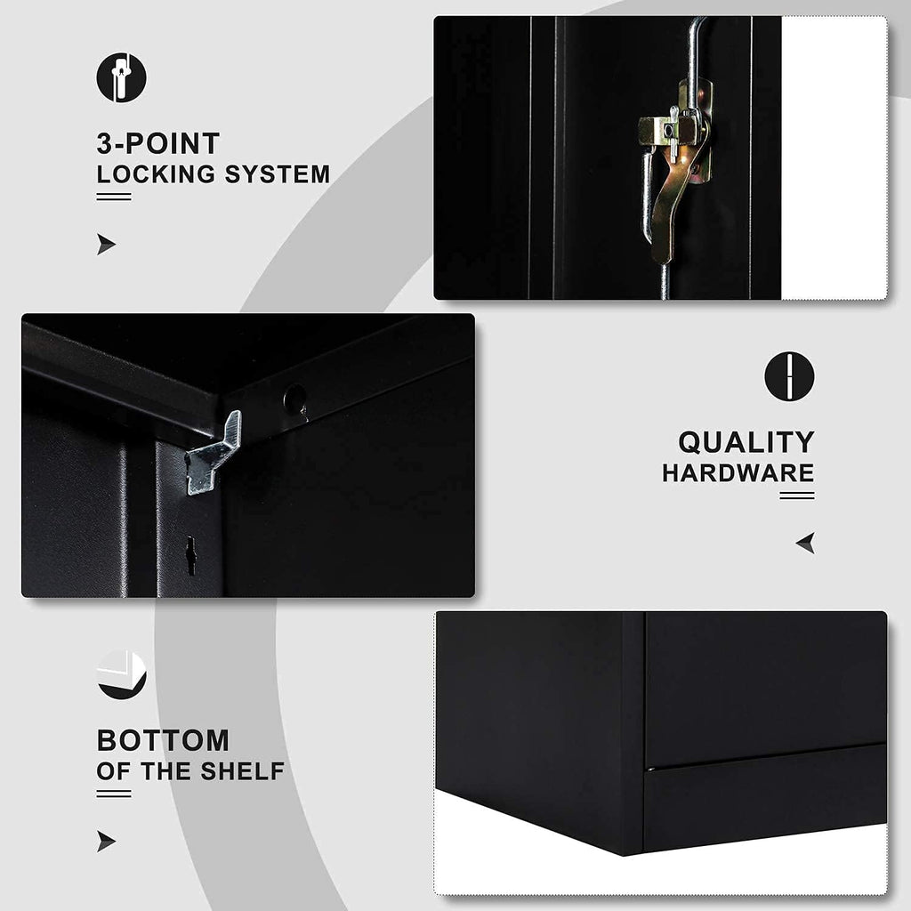 Black Metal Storage Cabinet with 4 Adjustable Shelves and 2 Locking Doors N170194