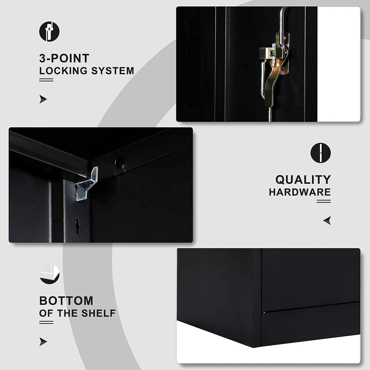 Black Metal Storage Cabinet with 4 Adjustable Shelves and 2 Locking Doors N170194