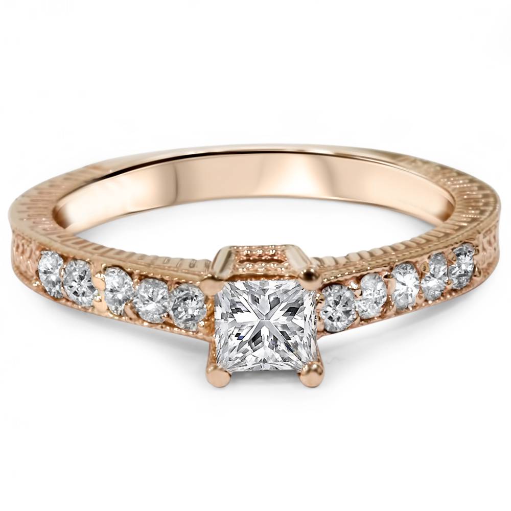 14K Rose Gold Princess Cut Diamond Engagement Ring D64431