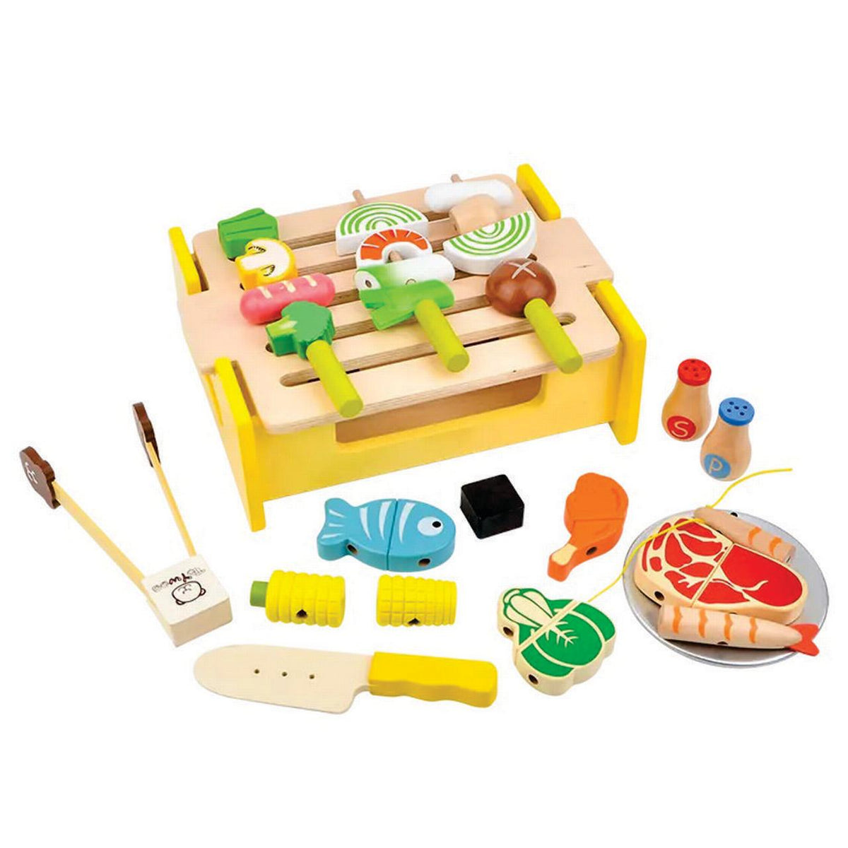 Wooden Grill BBQ Food Set Pretend Play Toy X59794